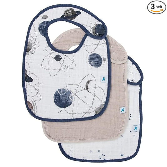 Little Unicorn Muslin Baby Bibs | Adjustable as Baby Grows | Soft Absorbent Muslin Fabric | For Eating, Drooling, Teething (Planetary 2)