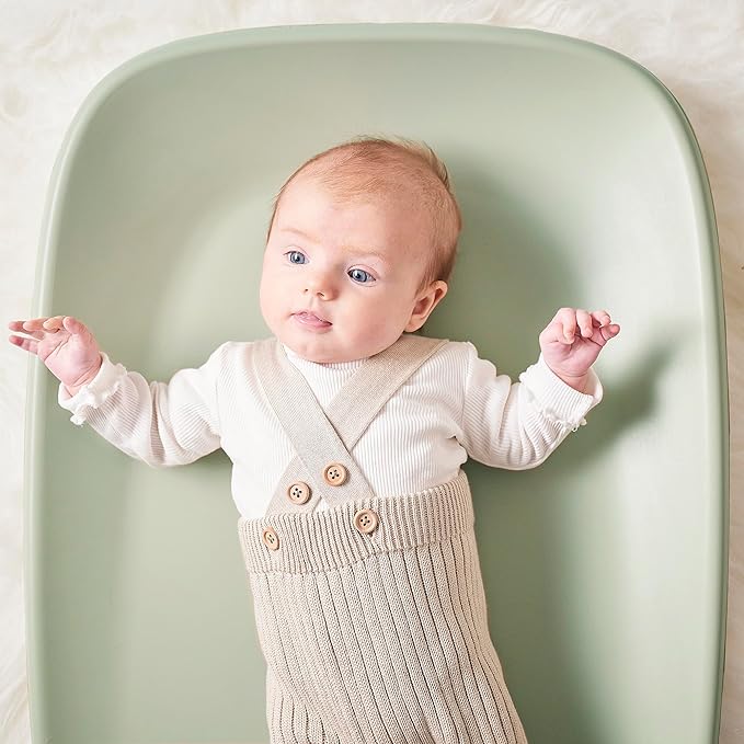 Nattou Softy Changing Pad - Wipeable Baby Changing Mat- Durable, Water-Resistant, Cocoon Shape with Honeycomb Bottom Grips BPA-Free, Assimilates Room Temperature - Green