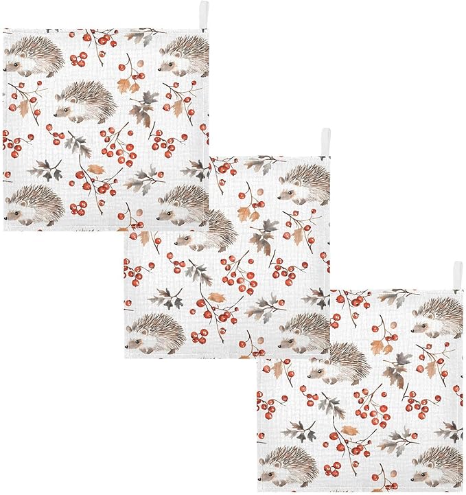 vvfelixl Forest Hedgehog Baby Burp Cloths Baby Muslin Washcloths for Boys Girls Cotton Babys Face Towel for Newborn Infants Soft and Absorbent 11.8 X 11.8 in, 5 Pack