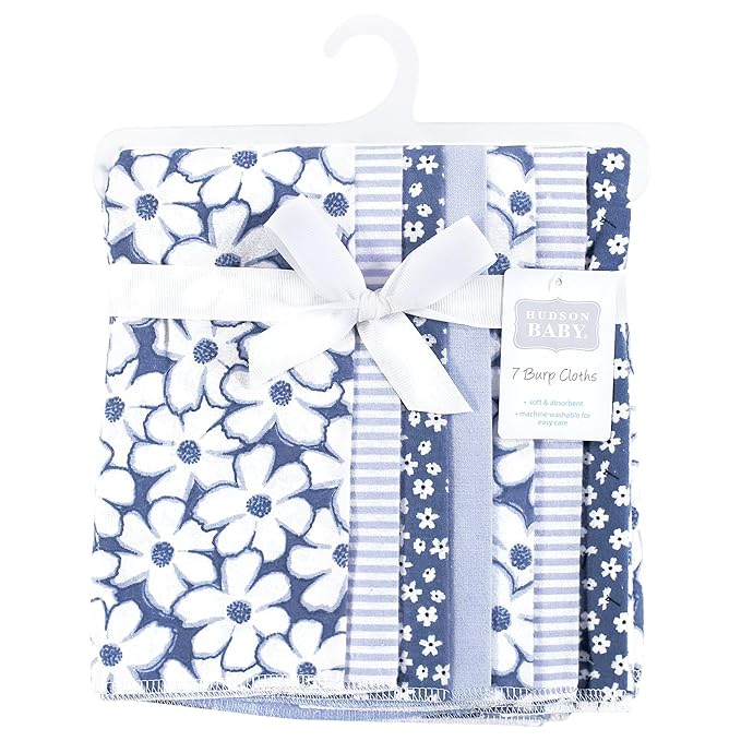 Hudson Baby Unisex Baby Cotton Flannel Burp Cloths 7-Pack, Blue Cosmos, One Size