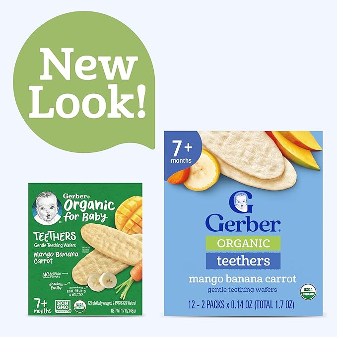 Gerber Teethers, Mango Banana Carrot Organic Teething Wafers, Baby Teething Snacks, 6PK