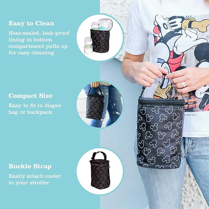 J.L. Childress Disney Baby TwoCOOL Breast Milk Cooler Travel Bag - Insulated Baby Bottle Storage Bag, Portable Organizer Pack, For Daycare or On the Go, Fits 2-4 Bottles - Mickey Mouse