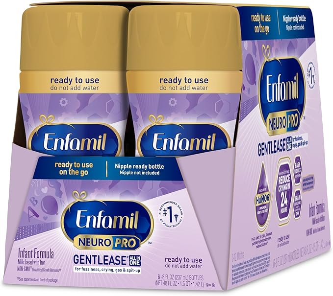 Enfamil NeuroPro Gentlease Ready-to-Feed with Smaller Proteins for Easy Digestion,Brain Supporting DHA, HuMO6* Blend, Baby Formula for easing Fussiness, Gas, Spit-up in 24hrs, 8 Fl Oz (6 ct), 4 Pack