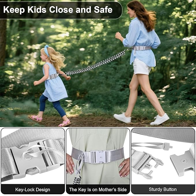 Accmor Toddler Waist Leash, Hands-Free Baby Safety Belt Anti Lost Waist Link with Lock, Reflective Kids Leash Child Secure Public Walking Tether for Boys Girls & ADHD/ASD Autistic Children