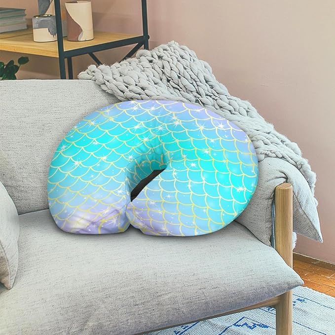 Forchrinse Blue Mermaid Scales Nursing Pillow Cover for Girls Princess Nursing Pillow Slipcover for Breastfeeding Moms,Easy to Care