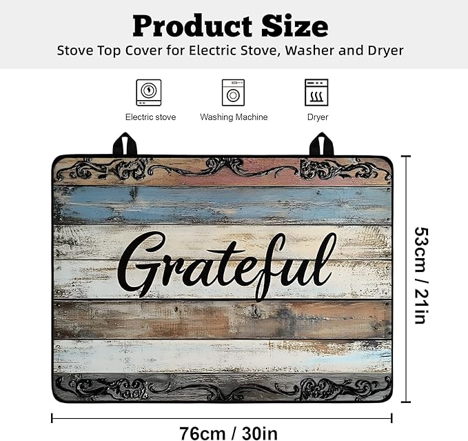 Multi-Design Stove Top Cover for Glass/Electric Stoves - 3-in-1 Heat-Resistant Protector Mat, Non-Slip Drying Rack 30" x 21" (Grateful)