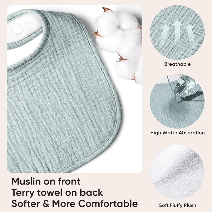 Susurration Muslin Baby Bibs 8 Pack Bandana Drool Bibs, Soft Square Adjustable Baby Drooling Bibs for Unisex Girls & Boys