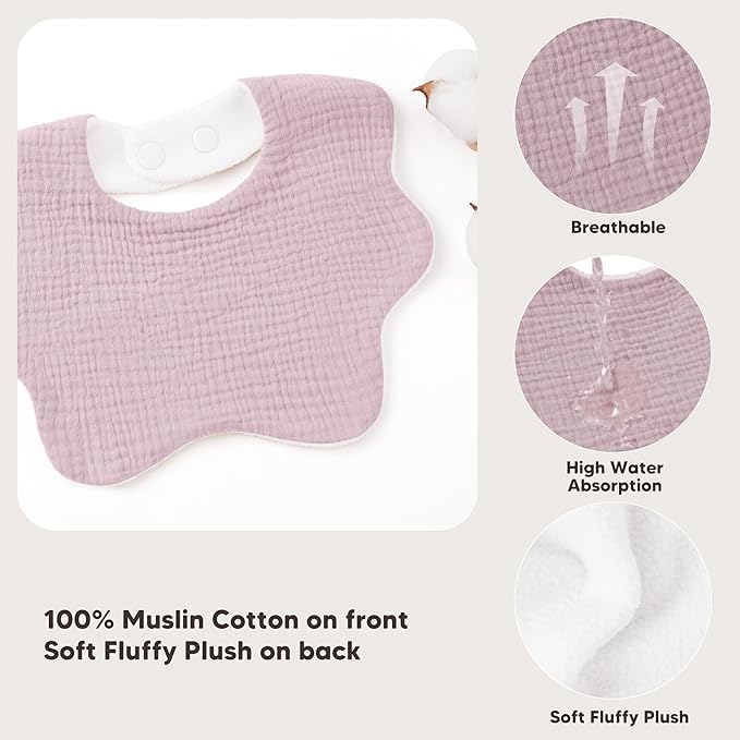 Bearmoss Baby Bibs for Drooling & Teething 8 Pack Muslin Cotton Soft Absorbent Adjustable Unisex Bibs Boys Girls 0-36 Months