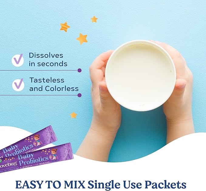 LOVEBUG Award Winning USDA Organic Probiotic for Babies | Multi-Strain 4 Billion CFU | Easy-to-Take Powder | Sugar Free | Ages 6-12 Months | 60 Packets
