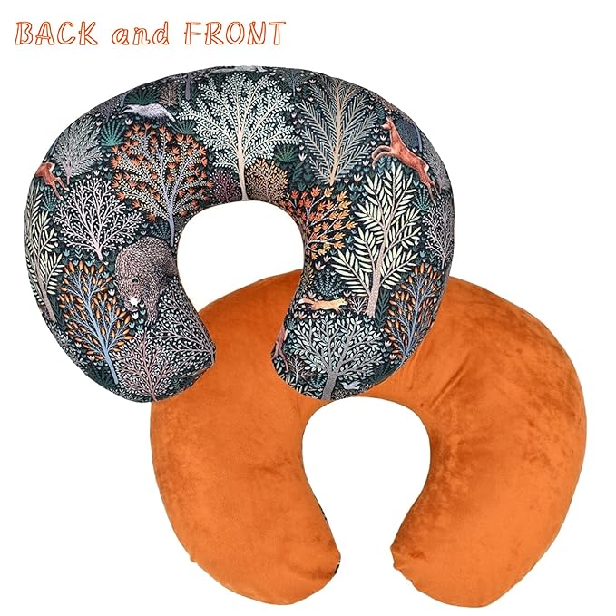 2 Pack Baby Nursing Pillow Cover Newborn U-Shaped Breastfeeding Pillowcase Cushion Cover Stretchy Replaceable Forest&Floral Pillow Cover Slipcover 22.5x18 (Forest + Retro Geometry)