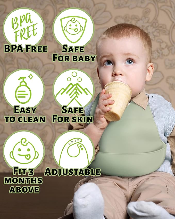 DF DUALFERV 4 Pcs Silicone Baby Bibs for Girls and Boys, Waterproof and Adjustable Toddler Bib