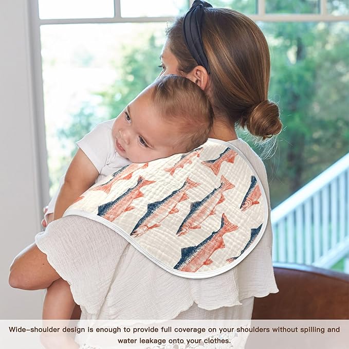 Sea Vintge Salmon Fish Burp Cloths Baby Boys Girls Absorbent Soft Cotton Burping Cloths Rags, 1 Pack