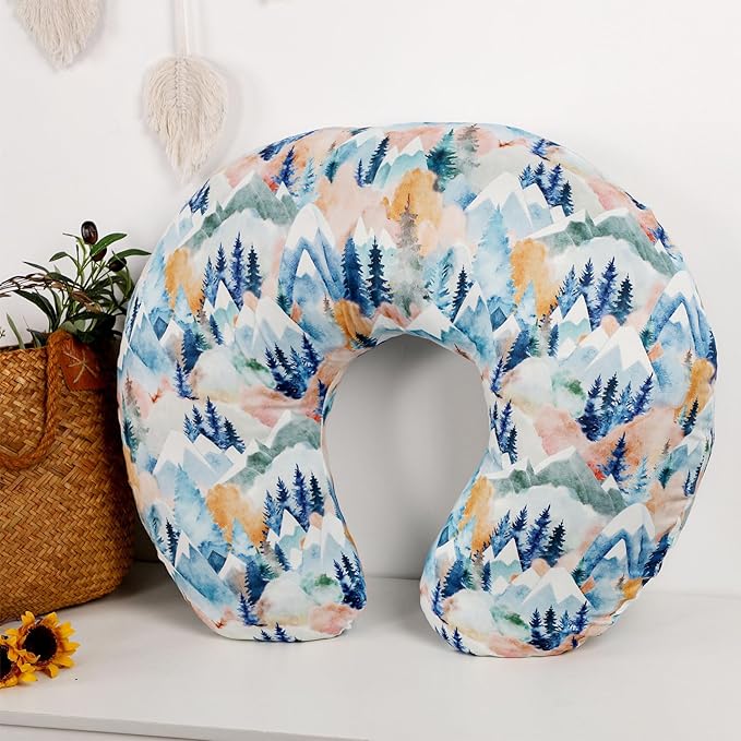 Baby Nursing Pillow Cover, Removeable Breastfeeding Pillow Slipcover, Nursing Pillow Case for Newborn Boys Girls, Soft Fabric Fits Snug On Infant, Washable & Breathable, Fall Mountain