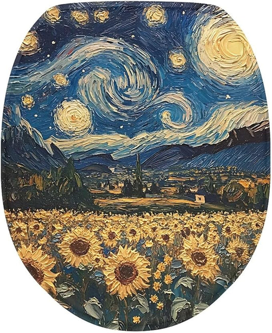 Toilet Lid Cover Starry Night Flannel Fabric Toilet Cover for Bathroom Decor Stretch Washable Suitable for Home School Hotel Dormitory Apartment，Bathroom accessories