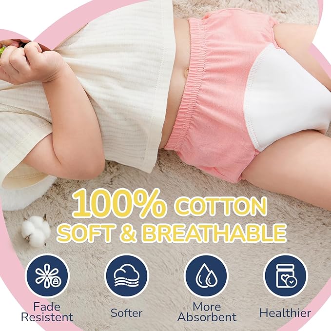 Potty Training Underwear for Girls 3T, Soft Cotton Reusable Potty Training Pants for Toddlers 6 Pack,Toilet Training Pants for Girl