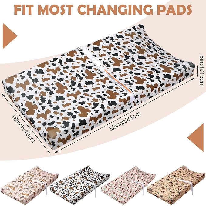 CroBlissful 4 Pcs Western Stretchy Baby Changing Pad Covers for Boys and Girls Soft Diaper Changing Table Pad Cover Breathable Comfy Newborn Baby Cradle Sheets Bedding Nursery 32 x 16 x 5 Inch