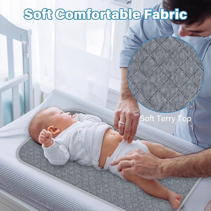Baby Thicker Diaper Changing Quilted Pad Liner, Non-Slip 3 Pack Heavy Absorbency Reusable Incontinence Pads for Kids Changer Washable Underpads(FDLX)