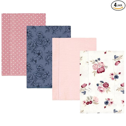 Hudson Baby Unisex Baby Cotton Flannel Burp Cloths, Dusty Rose Floral 4-Pack, One Size