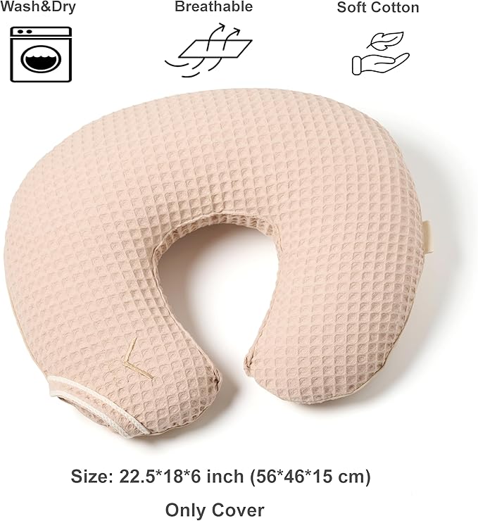 Organic Cover for Nursing Pillow • Premium Quality 100% Cotton Oeko-Tex Standard • Case for Breastfeeding and Bottle Feeding Pillow • Soft and Breathable • Only Cover (Poudre Waffle)