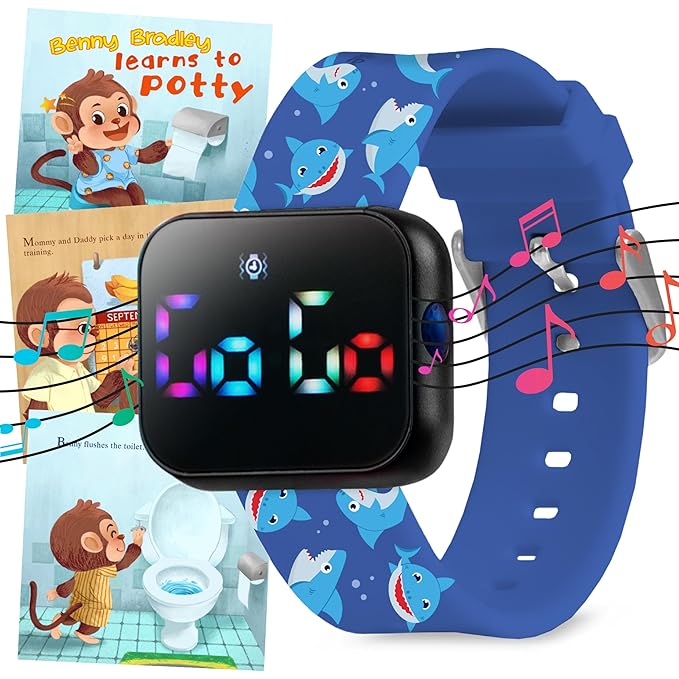 Potty Training Watch for Kids V4 – A Water Resistant Toilet Reminder Device for Boys & Girls to Train Your Toddler with Fun/Musical & Vibration Interval Reminder with Potty Training eBook (Shark)