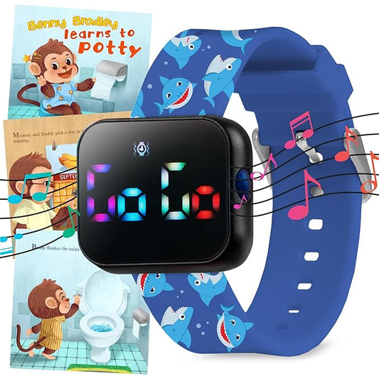 Potty Training Watch for Kids V4 – A Water Resistant Toilet Reminder Device for Boys & Girls to Train Your Toddler with Fun/Musical & Vibration Interval Reminder with Potty Training eBook (Shark)