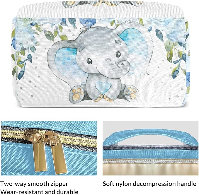 Watercolor Flower Elephant Cute Diaper Bag Baby Nappy Bag Daughter Multi-Function Custom Baby Bag Picnic Diaper Carrying Bag Unisex Gifts with Name