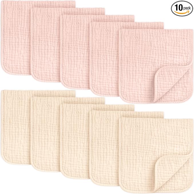 KeaBabies Organic Muslin Burp Cloths Baby Boy, Girl – 10-Pack 100% Cotton Muslin Burping Cloths for Babies, Newborn, 21x10 Large & Absorbent Spit Up Rags, Baby Washcloth, Infant Towels (Cameo)