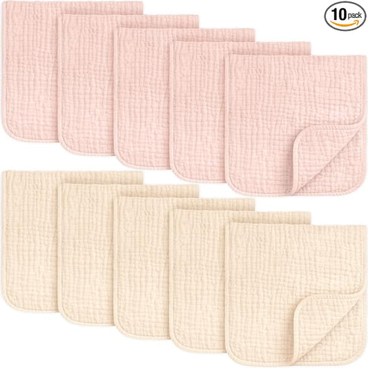 KeaBabies Organic Muslin Burp Cloths Baby Boy, Girl – 10-Pack 100% Cotton Muslin Burping Cloths for Babies, Newborn, 21x10 Large & Absorbent Spit Up Rags, Baby Washcloth, Infant Towels (Cameo)
