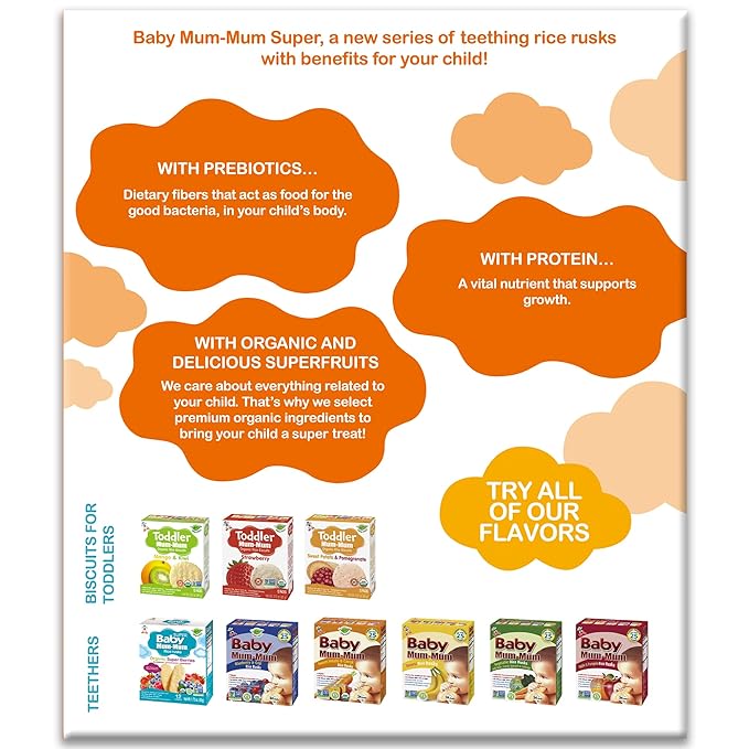 Baby Mum-Mum Organic Gentle Teething Crackers, Super Tropical | 24 Count (Pack of 6) | Gluten Free, Allergen Free, Non-GMO | Baby Snacks, Teether Relief Rice Rusk Cookies for Babies