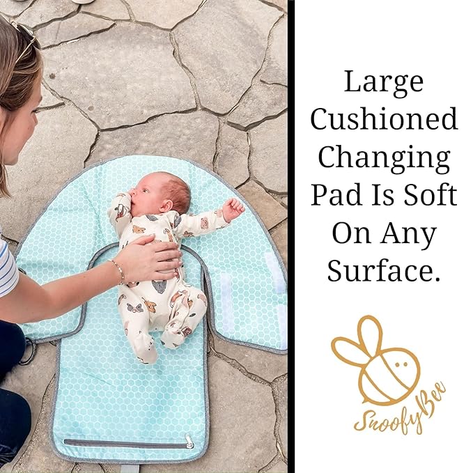 SnoofyBee - Portable Playtime Changing Pad: 3-in-1 Diaper Clutch, Changing Station, and Clean Hands Toy Barrier. Water-Resistant and Stylish, with Dual Storage Pockets. Grey-2024-Improved-Version