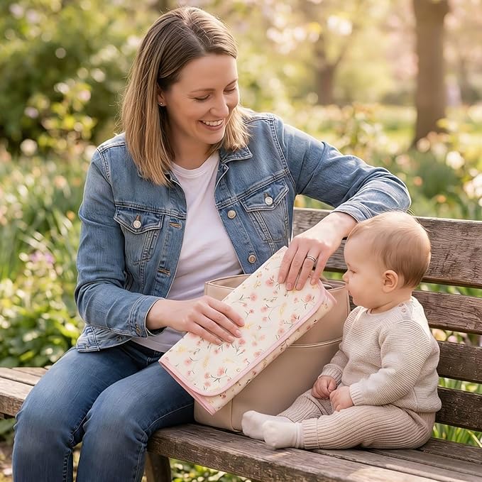 Baby Diaper Changing Pad, 19.7"x25.6" Waterproof Changing Pad Liners with 100% Muslin Cotton Front Top and Leather Back, Soft and Absorbent Portable Changing Mat for Travel, Changing Station