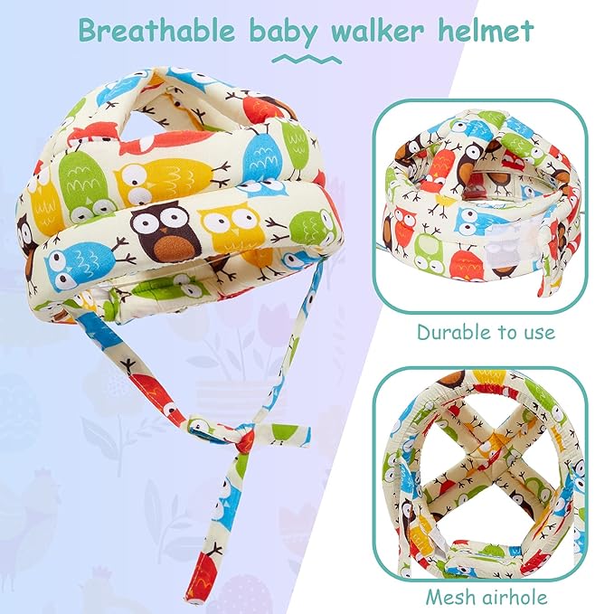 Geyoga 2 Pack Baby Head Protector with 2 Pair Toddler Knee Pads Baby Helmet for Crawling Walking Adjustable Soft Safety Headguard Toddler Protective Cap 6-12 Months 1-2 Years Old(Soccer, Owl Style)