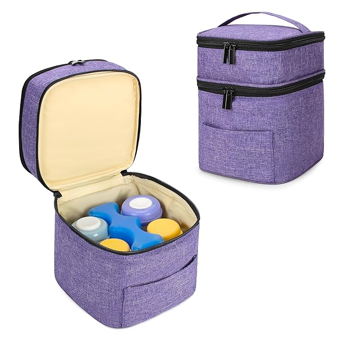 Teamoy Double Layer Breastmilk Cooler Bag, Fit for 4 Baby Bottles Up to 5 Ounce Bottle Bag, Breastmilk Cooler Tote Bag for Nursing Mom, Purple(Bag Only)
