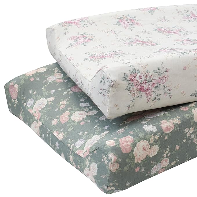 Owlowla Changing Pad Cover,Ultra Soft Cotton Changing Table Covers,Breathable&Durable Nursery Diaper Changing Pad Sheets for Baby Boys Girls(Cream&Olive Floral)