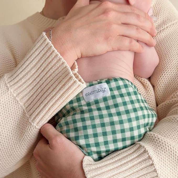 Esembly Cloth Diaper Cover - Reusable Swim Diaper, Waterproof, Breathable - Adjustable Outer Layer Over Absorbent Inner for Blowout Protection - Verdant Gingham, Size 1 (7-17lbs)