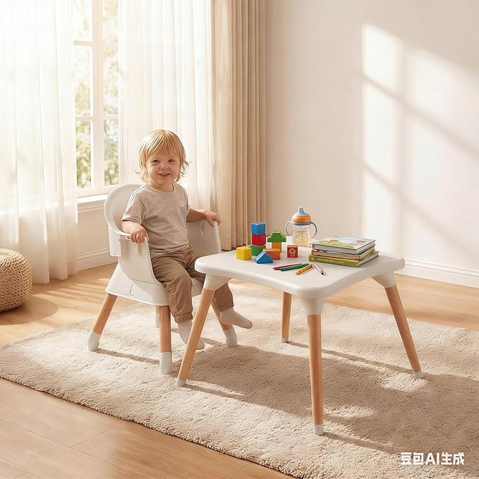 HONEY JOY 9-in-1 Baby High Chair, Convertible Wood Highchair for Babies and Toddlers/Dining Booster Seat/Table & Chair Set, Toddler Stool w/5-Point Safety Harness, Removable Cushion & Tray (Gray)