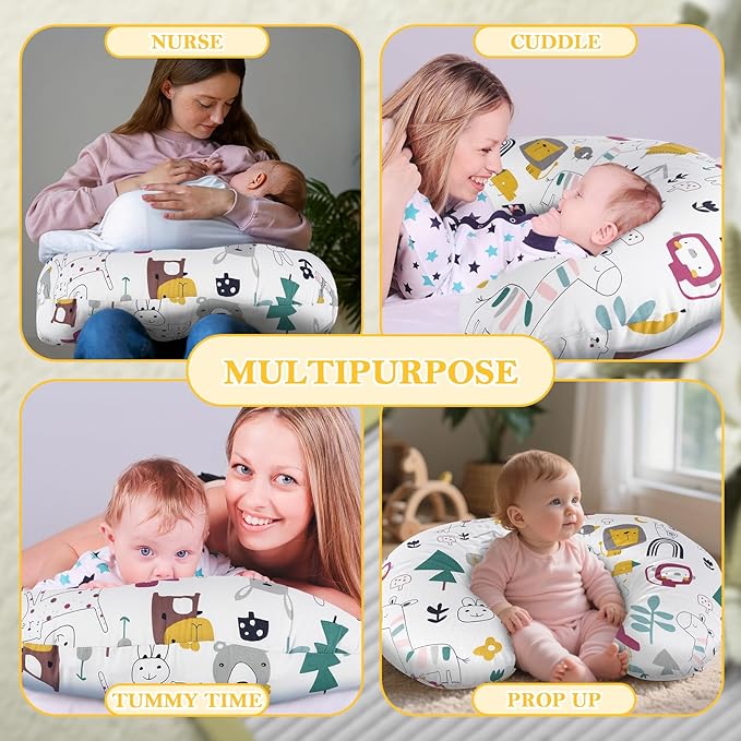 Nursing Pillow, Ergonomic C-Shape for Breastfeeding & Bottle Feeding, Standard Size Breathable with Washable Cover, Hypoallergenic,Tummy Time & Sitting Support