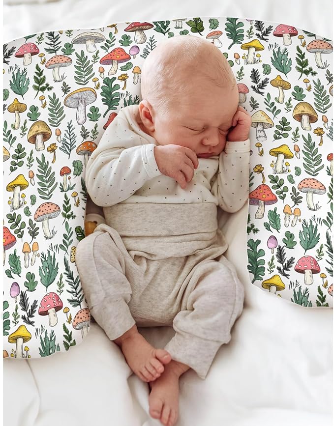 Colorful Mushrooms Green Leaves Baby Nursing Pillow Covers for Boy Girl Fall Mushroom Forest Nursing Pillowcase for Breastfeeding Pillows Autumn Soft Stretchy Slipcovers for Newborn Infant