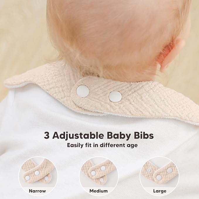 Bearmoss Baby Bibs for Drooling & Teething 8 Pack Muslin Cotton Soft Absorbent Adjustable Unisex Bibs Boys Girls 0-36 Months