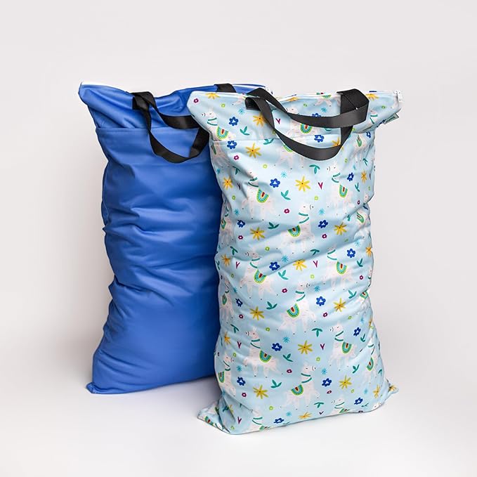 Set of 2 Water Resistant Wet Bags for Storing Laundry or Cloth Diapers Home Vacation Size Wet Bag Beach Pool Wet Swimsuit Zipper Top for Air Tight Odor Contained Washable Reusable (Lively Llama)