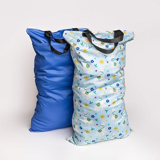 Set of 2 Water Resistant Wet Bags for Storing Laundry or Cloth Diapers Home Vacation Size Wet Bag Beach Pool Wet Swimsuit Zipper Top for Air Tight Odor Contained Washable Reusable (Lively Llama)