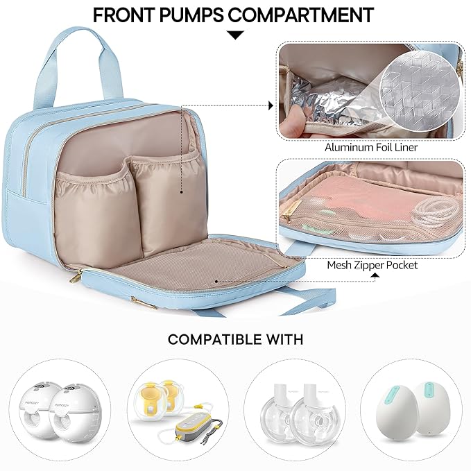 Fasrom Wearable Breast Pump Bag with Cooler Compatible with Momcozy, Medela and Elvie Pumps, Portable Pump Carrying Case for Working Moms, Blue