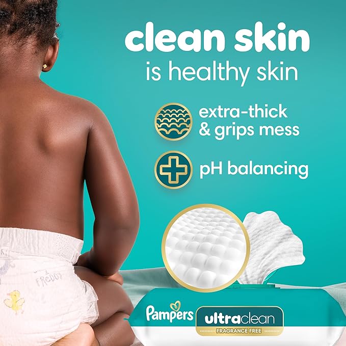 Pampers Pull On Cruisers 360° Fit Disposable Baby Diapers Size 5, 128 Count with Free & Gentle Baby Wipes 12 Flip-Top Packs (936 Wipes Total)