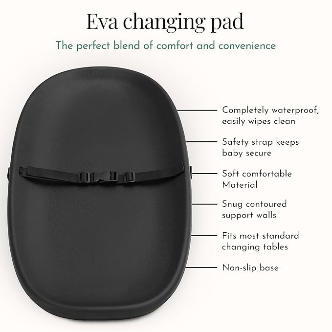 Evolur Eva Baby Changing Pad, Soft, Lightweight and Portable Changing Pad, Fits All Changing Table, Waterproof Firm Padding - Black
