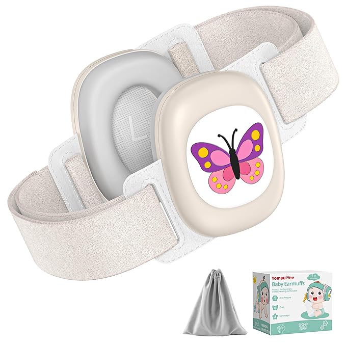 YomauiYee Baby Earmuffs,Baby Noise Cancelling Headphones with Butterfly Pattern, Infant Ear Protection for Toddler 0-48 Months,Infant Travel Essentials for Airplane/Improves Sleep