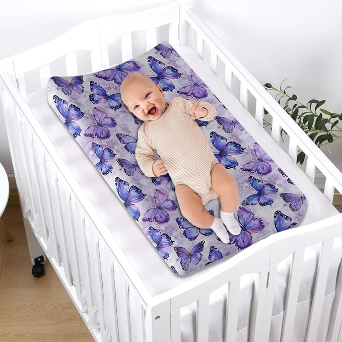 Purple Butterfly Changing Pad Covers Changing Table Cover for Baby Boys and Girls Soft Breathable Changing Pad Sheets Cover Soft Breathable