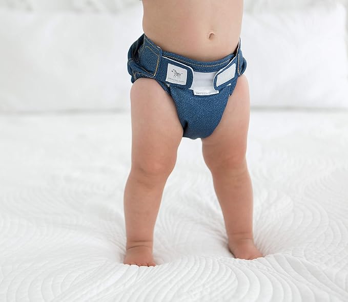 Amazing Baby Hybrid Cloth Diaper Cover with Pocket-Sling, Med, Sz 3 (12-25 lbs), Use Boosties Disposable or Reusable Inserts, Blue Jean, SmartNappy Set includes Cover + Tri-fold Insert + Booster Pad