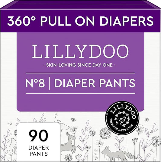 LILLYDOO Diaper Pants Toddlers - Size 8 (37+ lbs), Monthly Supply (90 Count), Skin-Friendly, Ultrasoft, Chlorine-Free & Absorbent Diaper Pants