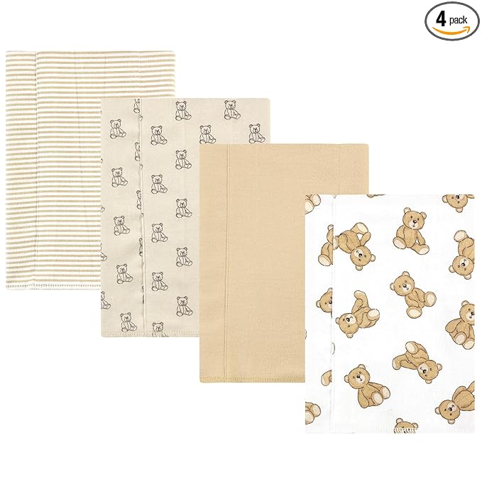Hudson Baby Unisex Baby Cotton Flannel Burp Cloths, Teddy Bears 4 Pack, One Size