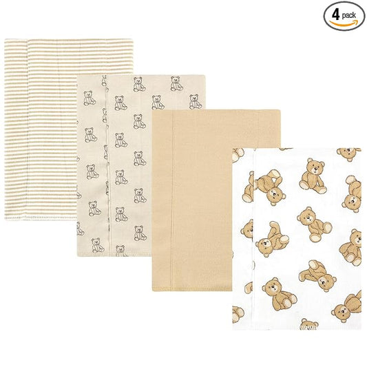 Hudson Baby Unisex Baby Cotton Flannel Burp Cloths, Teddy Bears 4 Pack, One Size